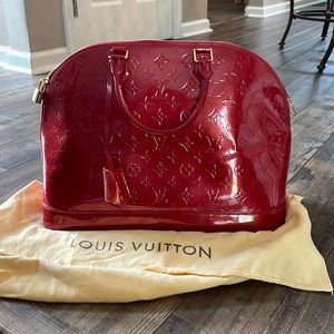 Louis Vuitton Alma GM Monogram Vernis Leather Satchel Bag Red